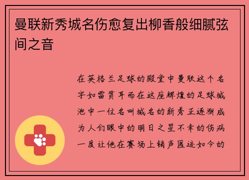曼联新秀城名伤愈复出柳香般细腻弦间之音